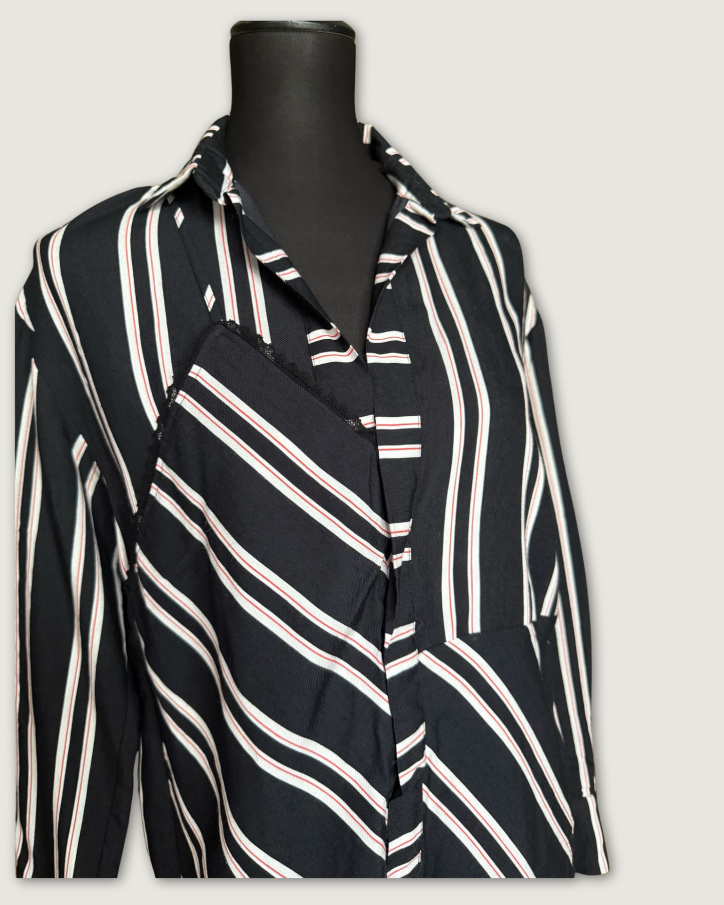 MAJE - CHEMISE BLEU MARINE & ROUGE T.1