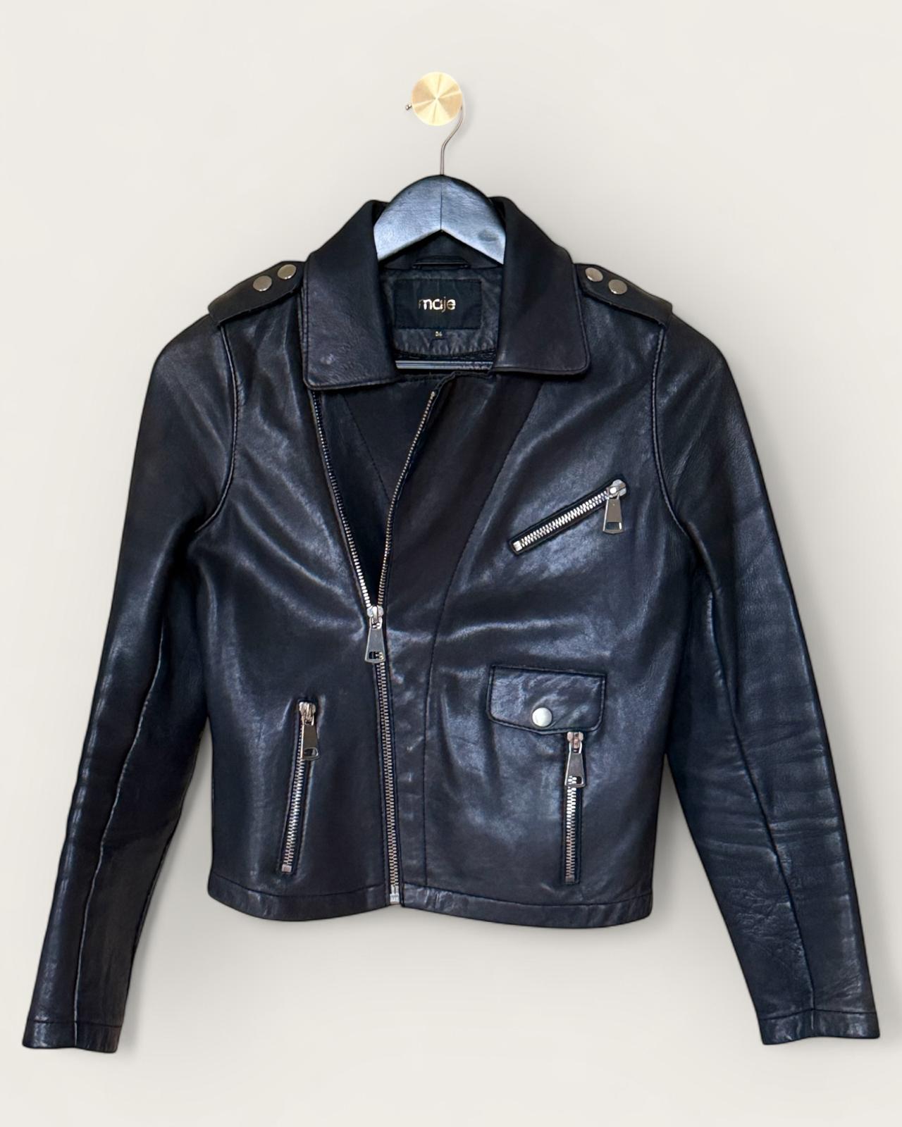 Veste Cuir Noir Perfecto Cuir Femme Maje VESTE BLOUSON PERFECTO