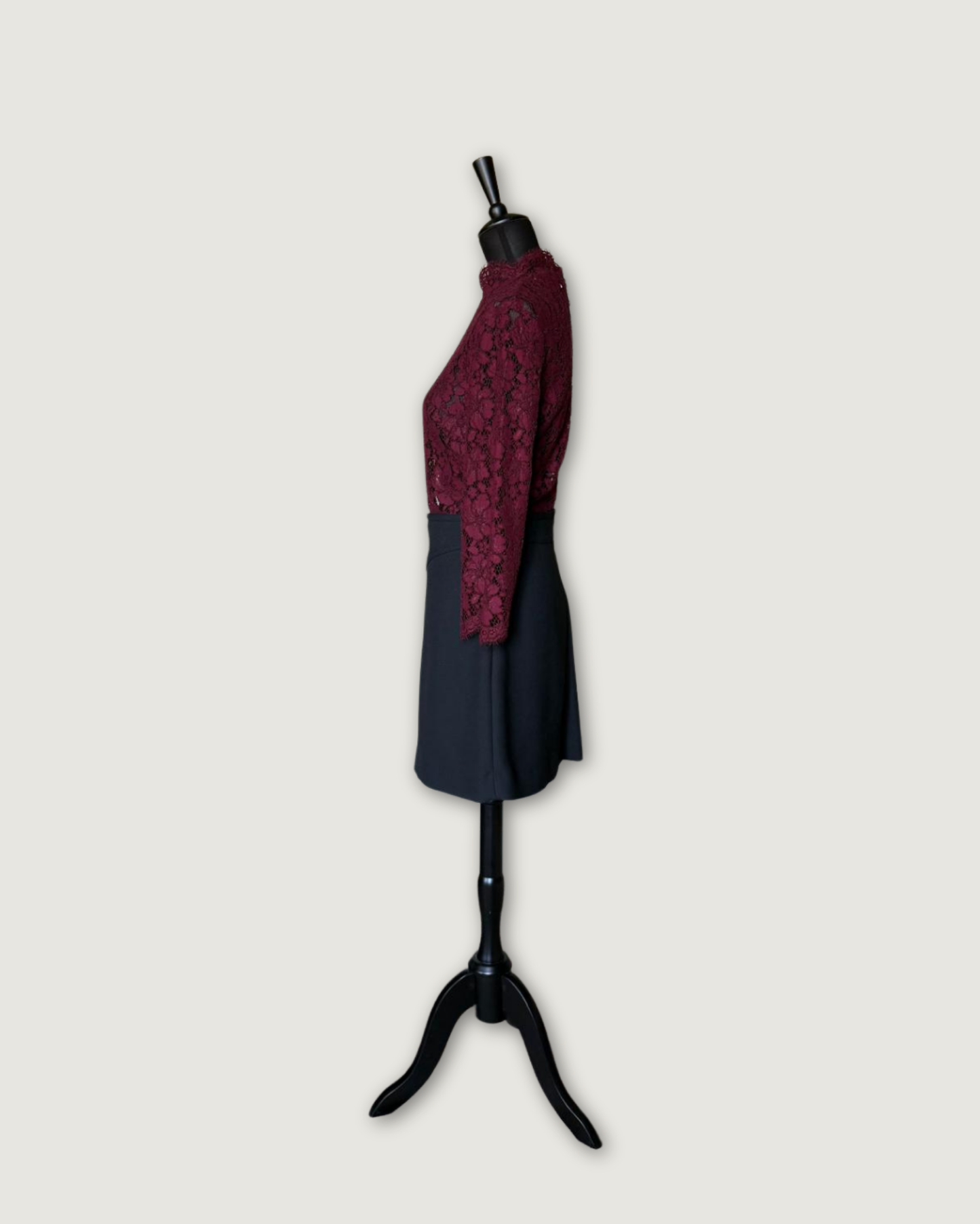 SANDRO - ROBE BI-MATIERE BORDEAUX/NOIR T.2