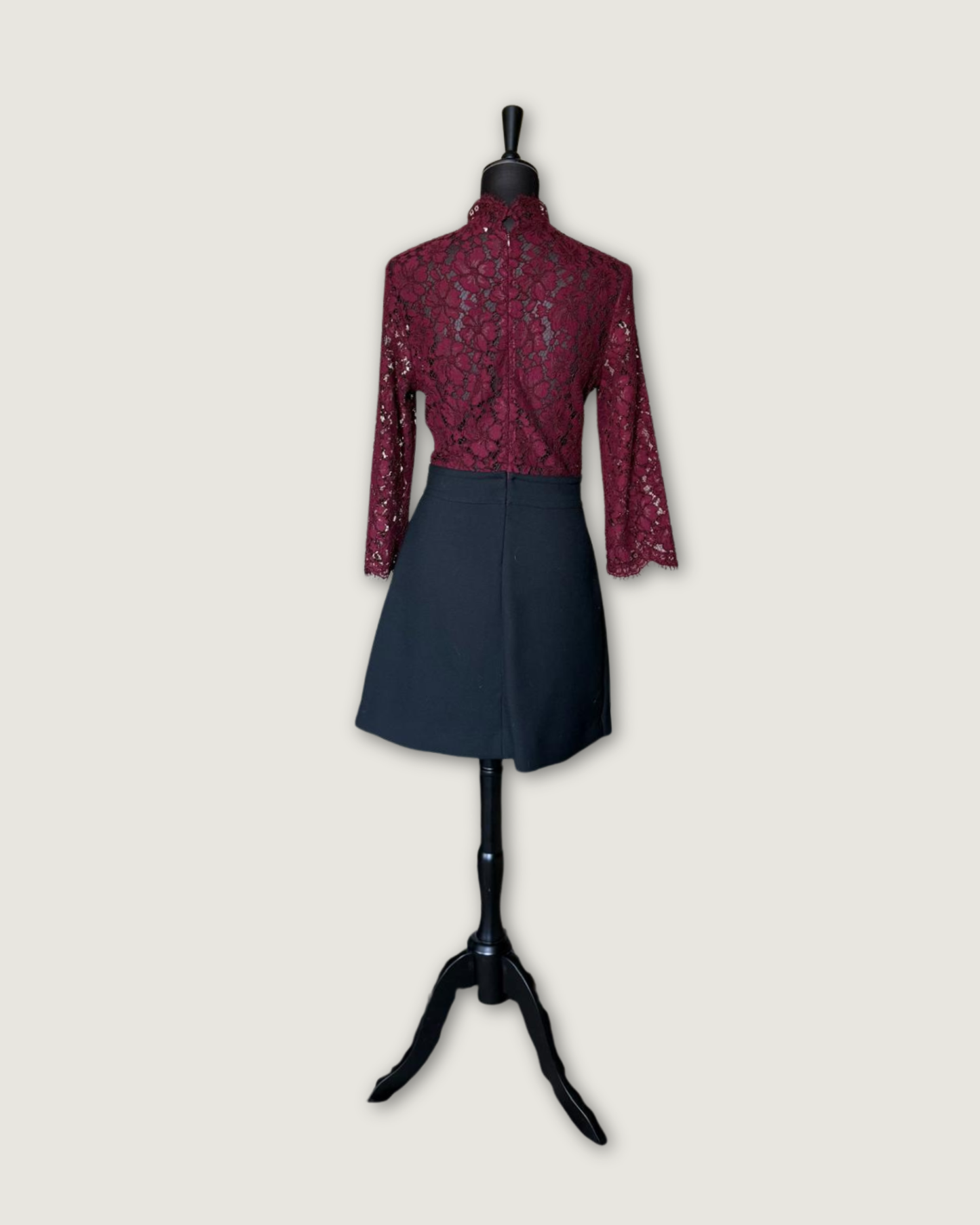 SANDRO - ROBE BI-MATIERE BORDEAUX/NOIR T.2