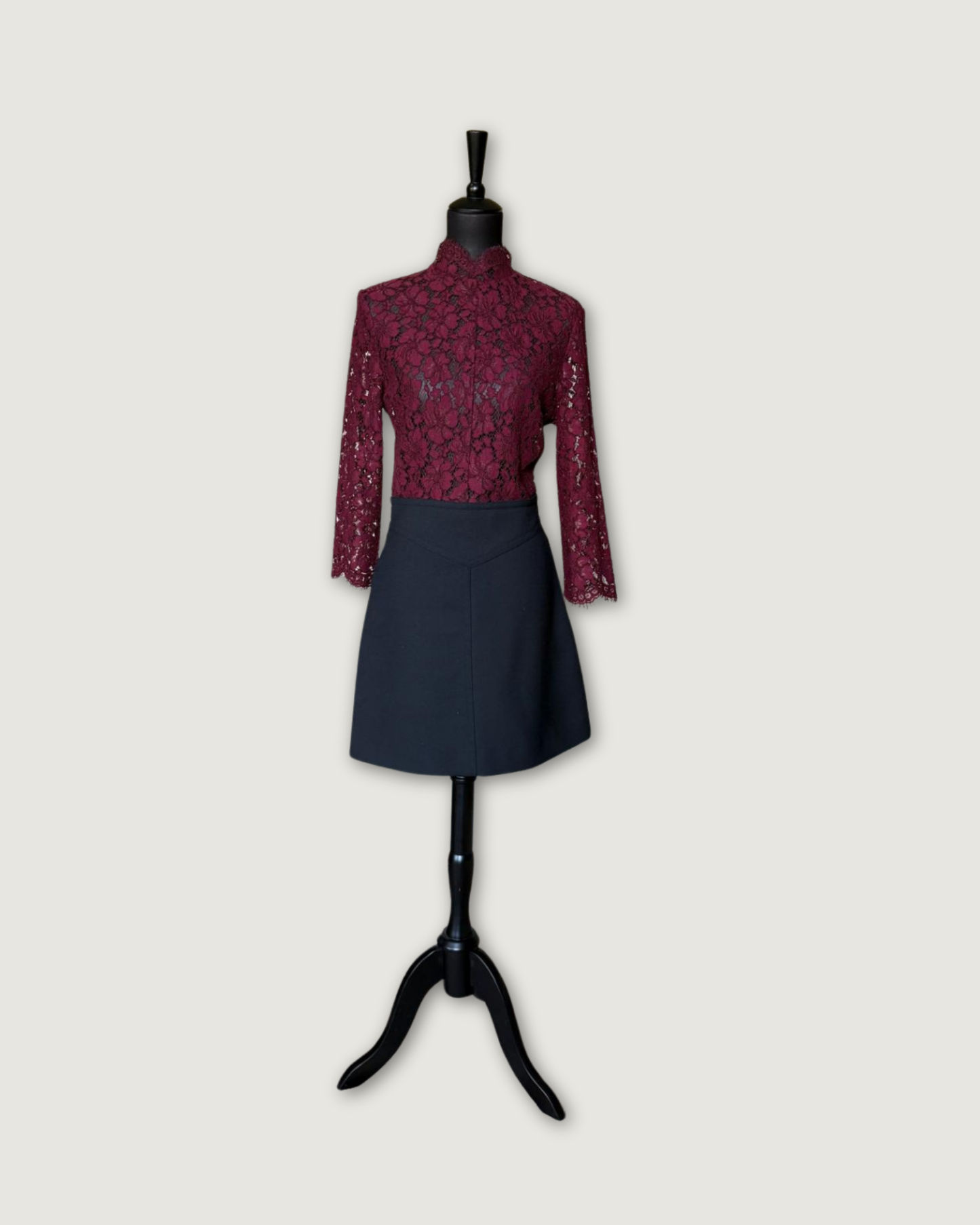 SANDRO - ROBE BI-MATIERE BORDEAUX/NOIR T.2