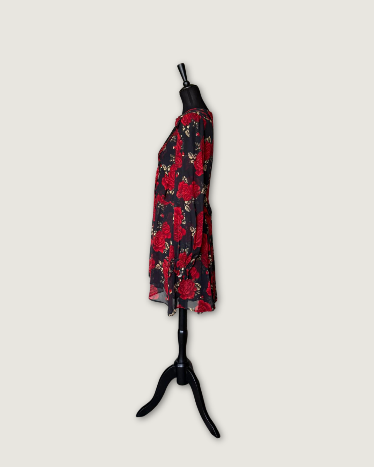 THE KOOPLES - ROBE SOIE IMPRIMEE FLEURS NOIR/ROUGE T.2