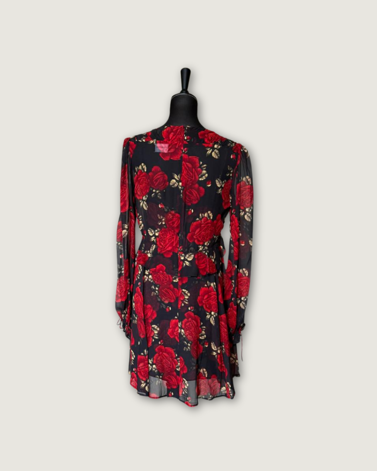 THE KOOPLES - ROBE SOIE IMPRIMEE FLEURS NOIR/ROUGE T.2