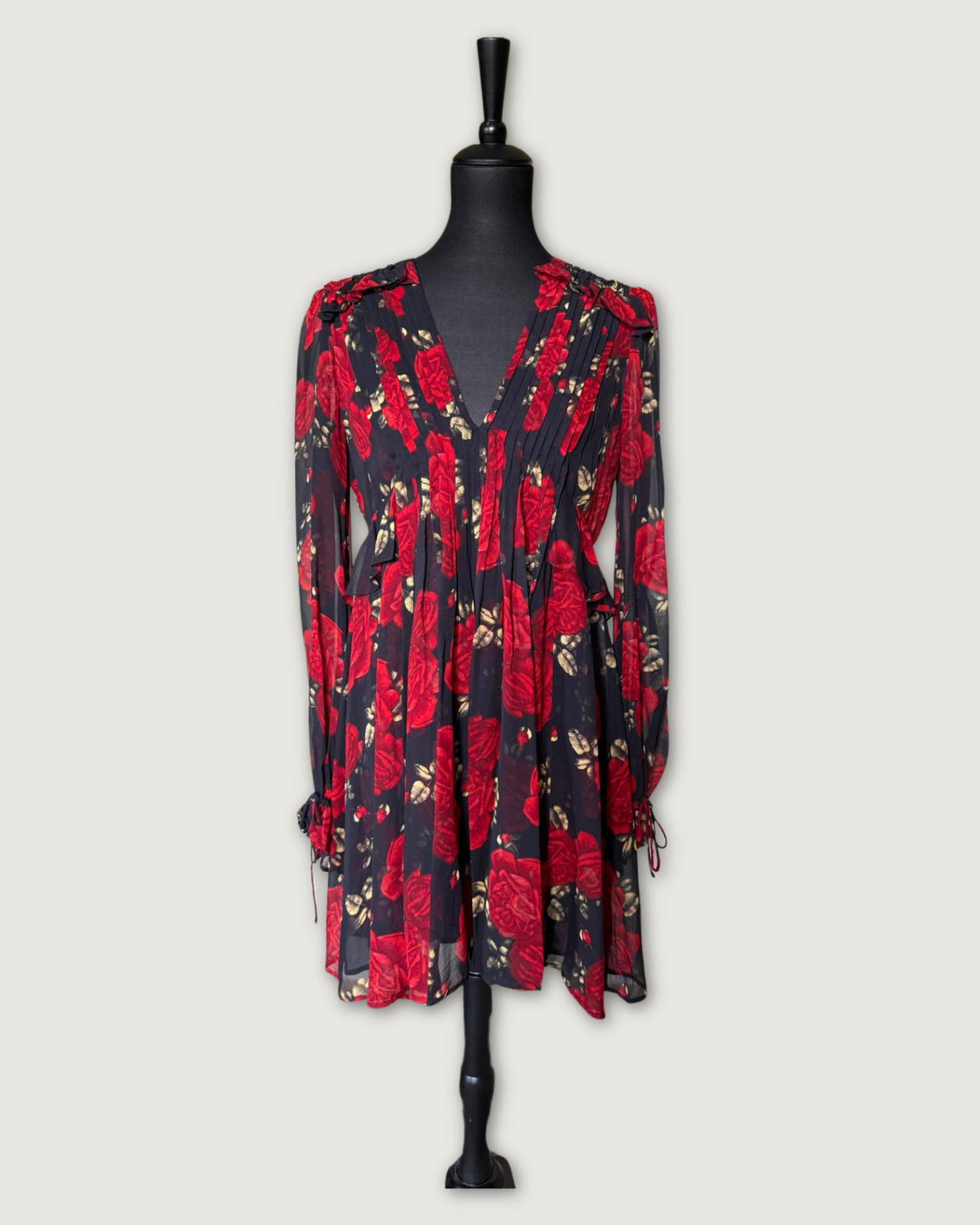THE KOOPLES - ROBE SOIE IMPRIMEE FLEURS NOIR/ROUGE T.2