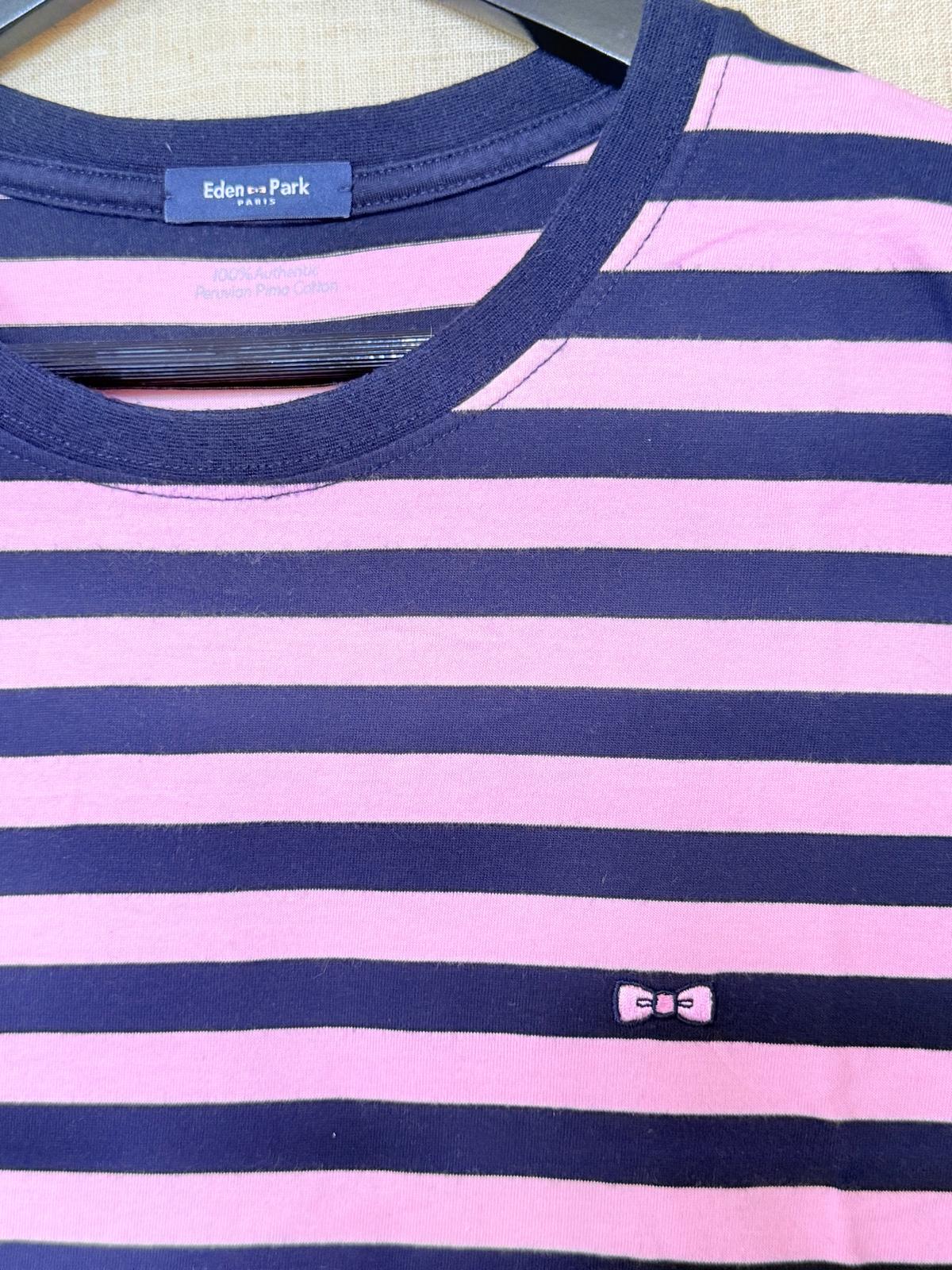 EDEN PARK - T-SHIRT HOMME RAYURES ROSE/MARINE T.XL