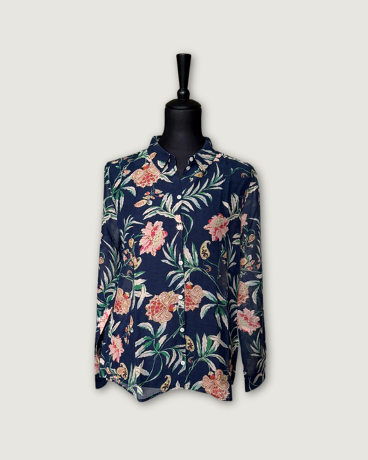 SEZANE - CHEMISE PIERRO FLEURS MARINE T.40