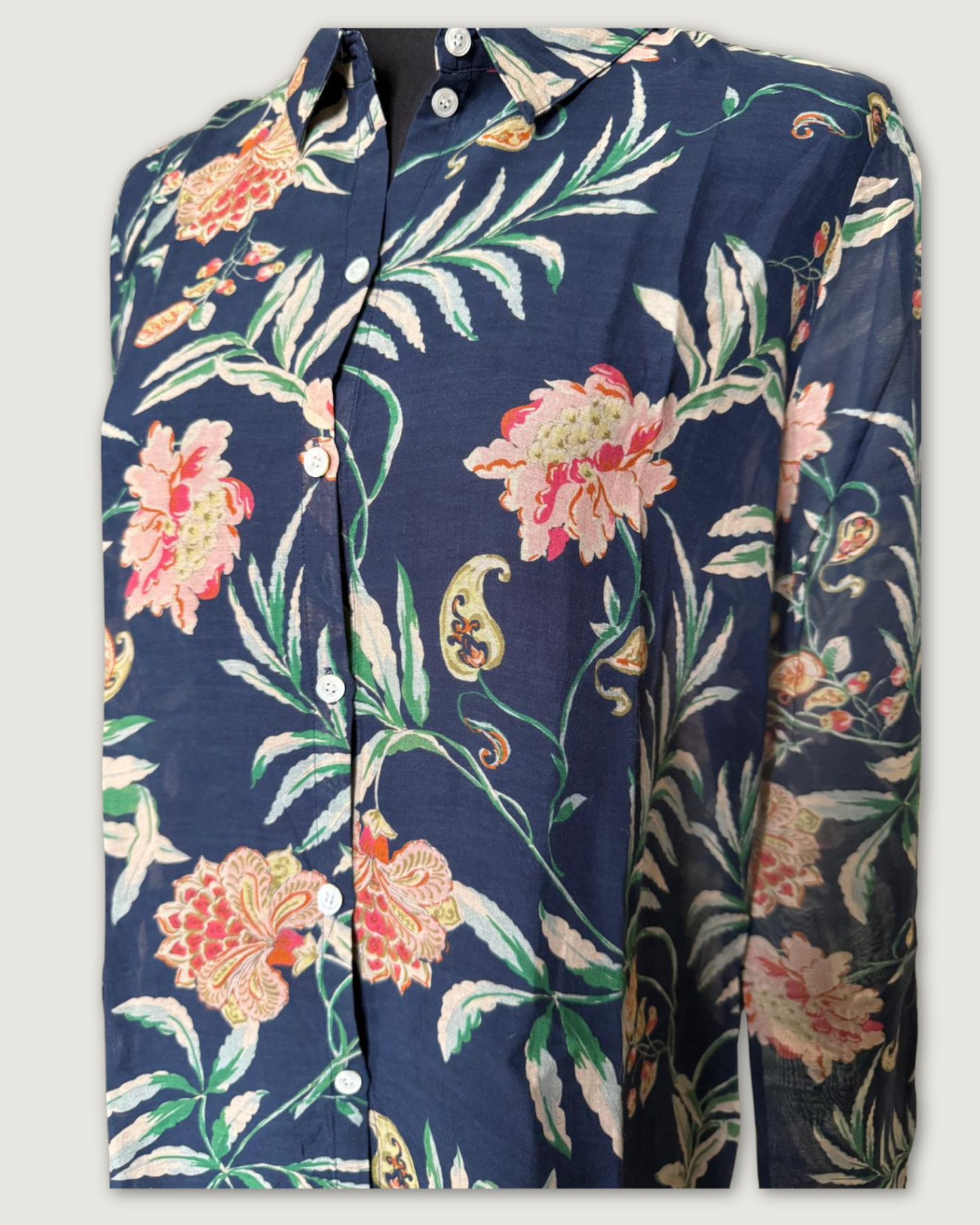 SEZANE - CHEMISE PIERRO FLEURS MARINE T.40