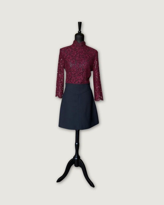 SANDRO - ROBE BI-MATIERE BORDEAUX/NOIR T.2