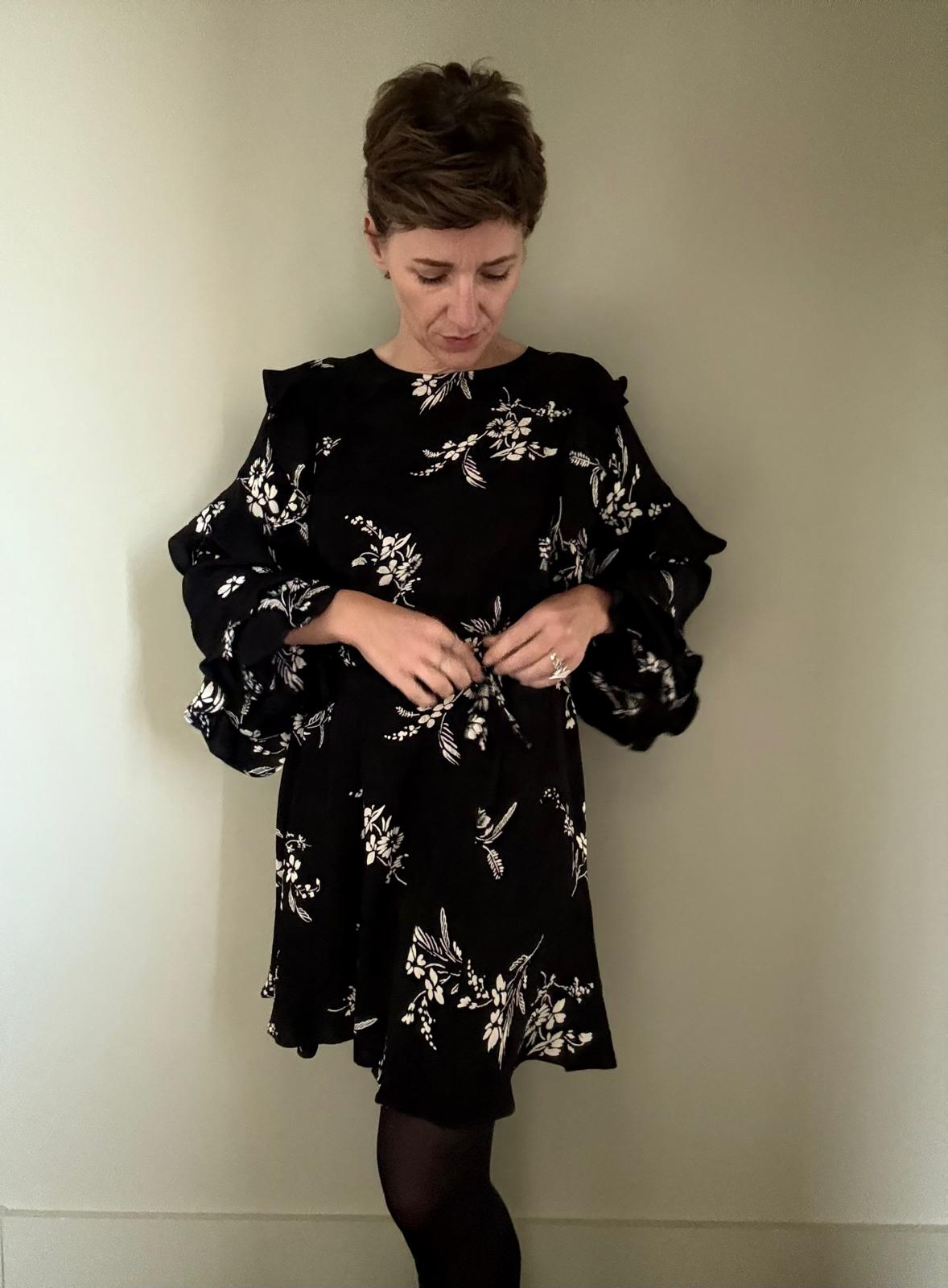 SEZANE - ROBE LILA JACQUARD NOIR/BLANC T.38