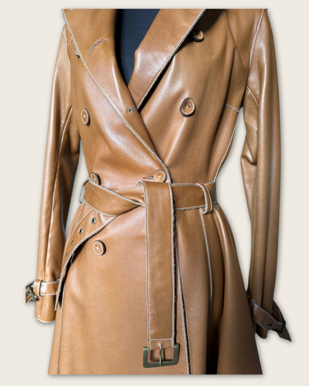 CHER MICHEL KLEIN - TRENCH CUIR CAMEL T.34